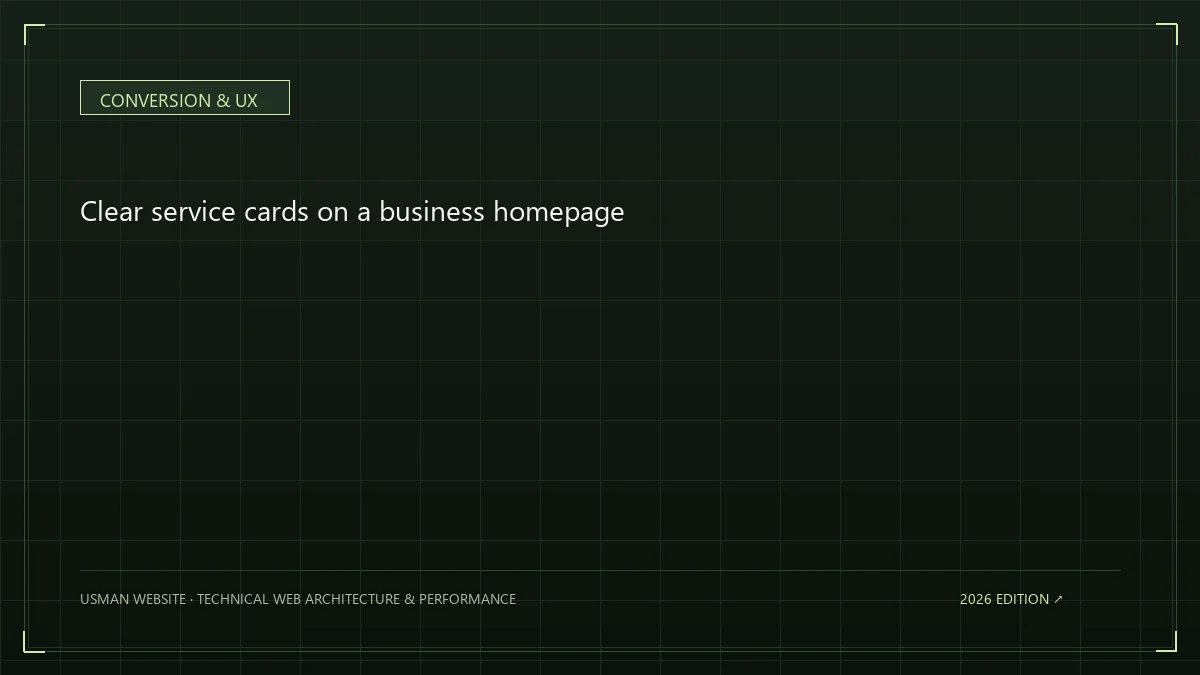 Clear service cards on a business homepage