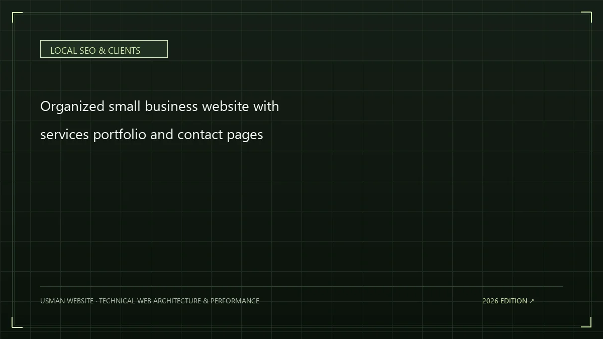 Organized small business website with services portfolio and contact pages