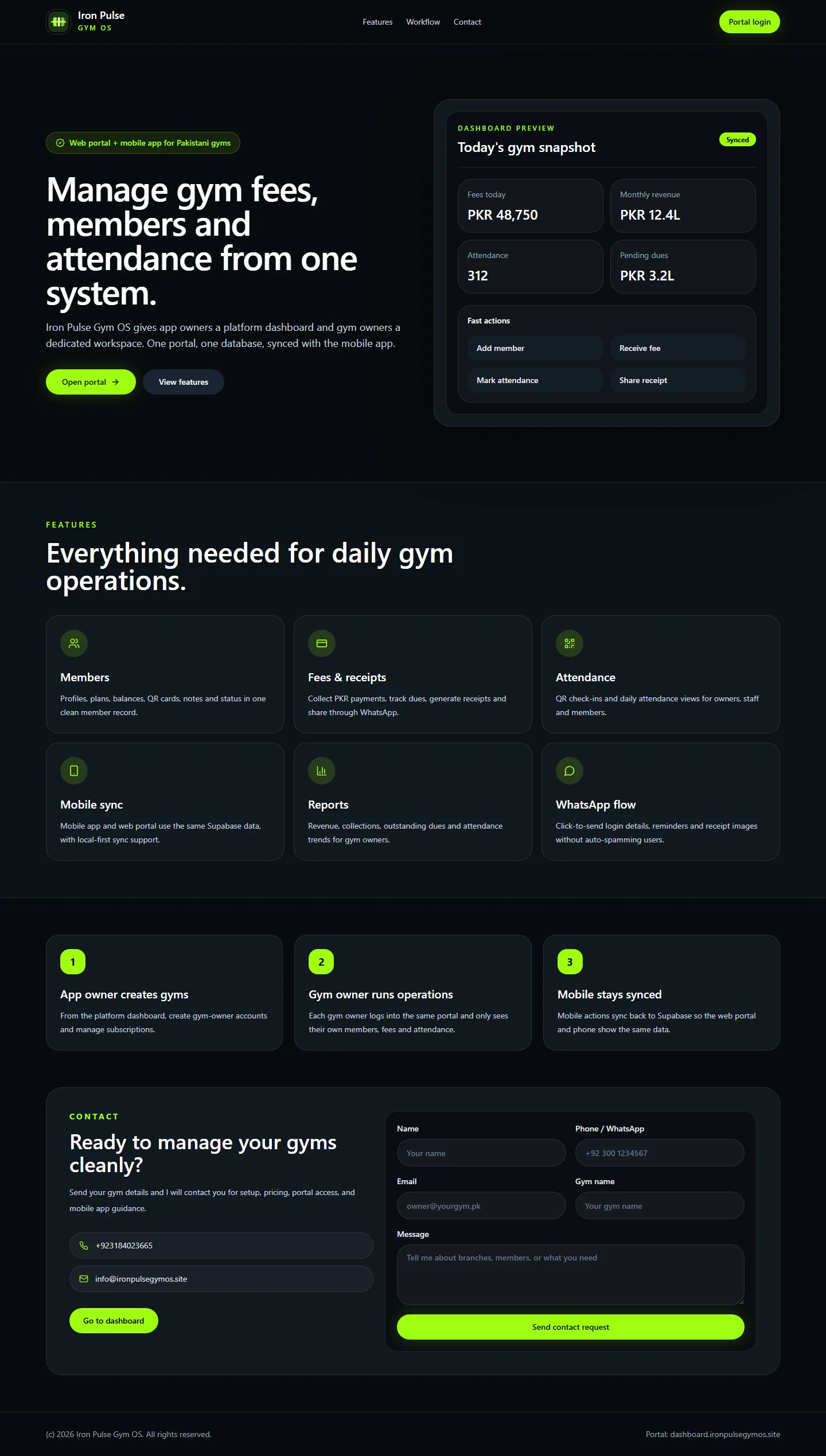 Iron Pulse Gym OS — live website capture