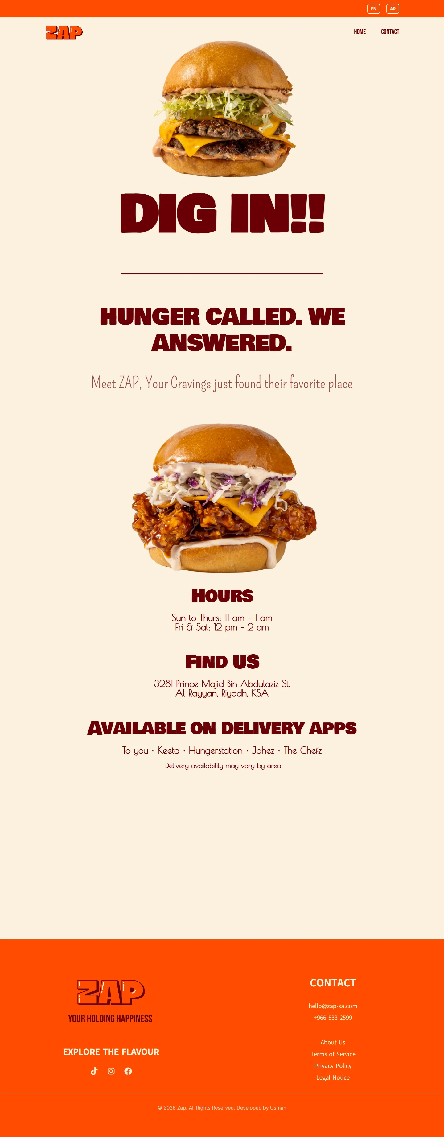 ZAP Burgers Riyadh — live website capture
